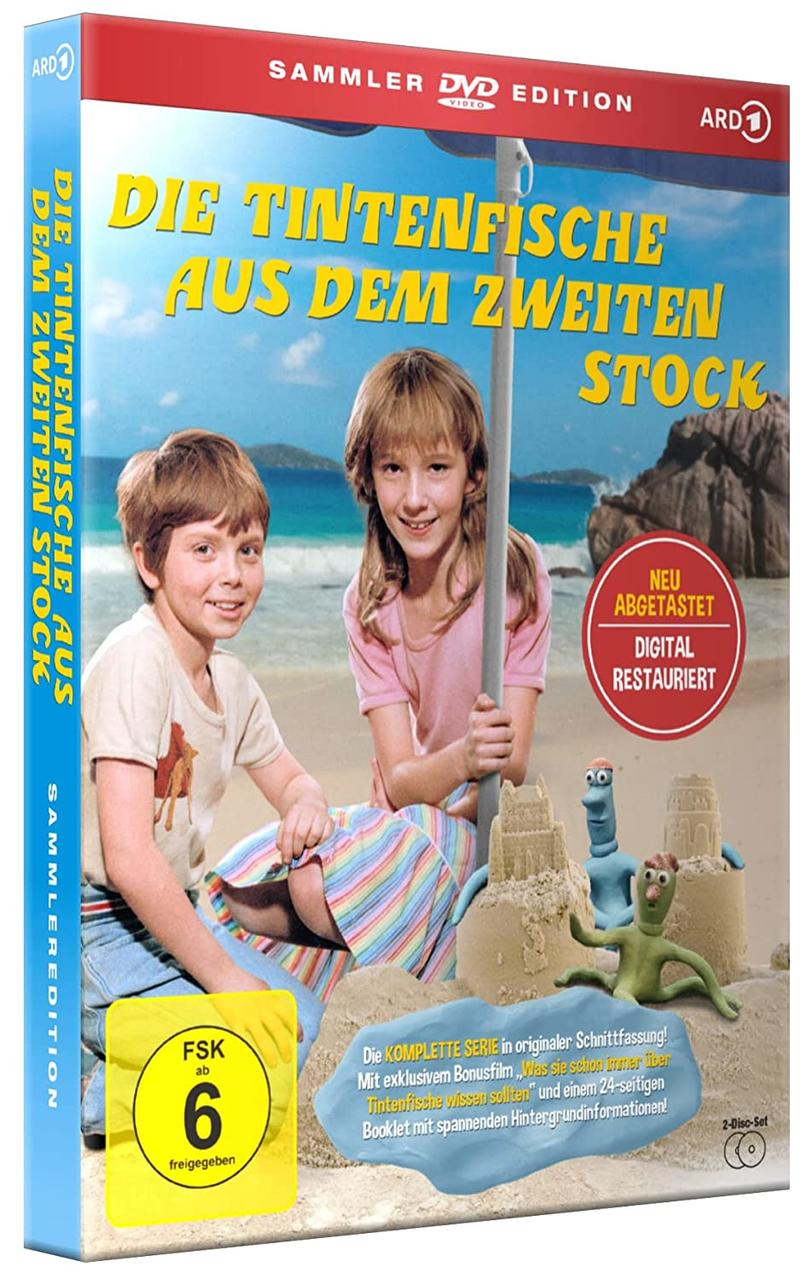 DVD-Box mit zwei Kindern und einem Cartoon am Strand.
