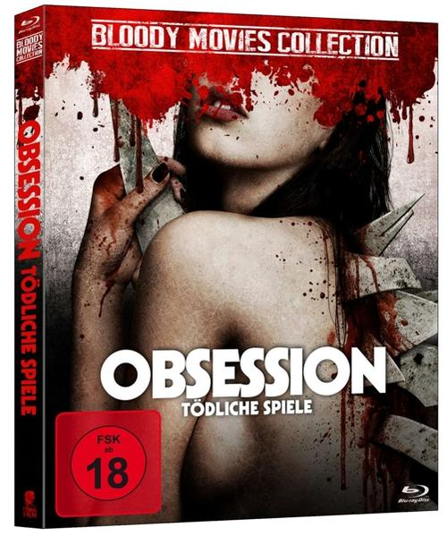 DVD-Cover mit Frau und Blutspritzern, Titel 'Obsession'.