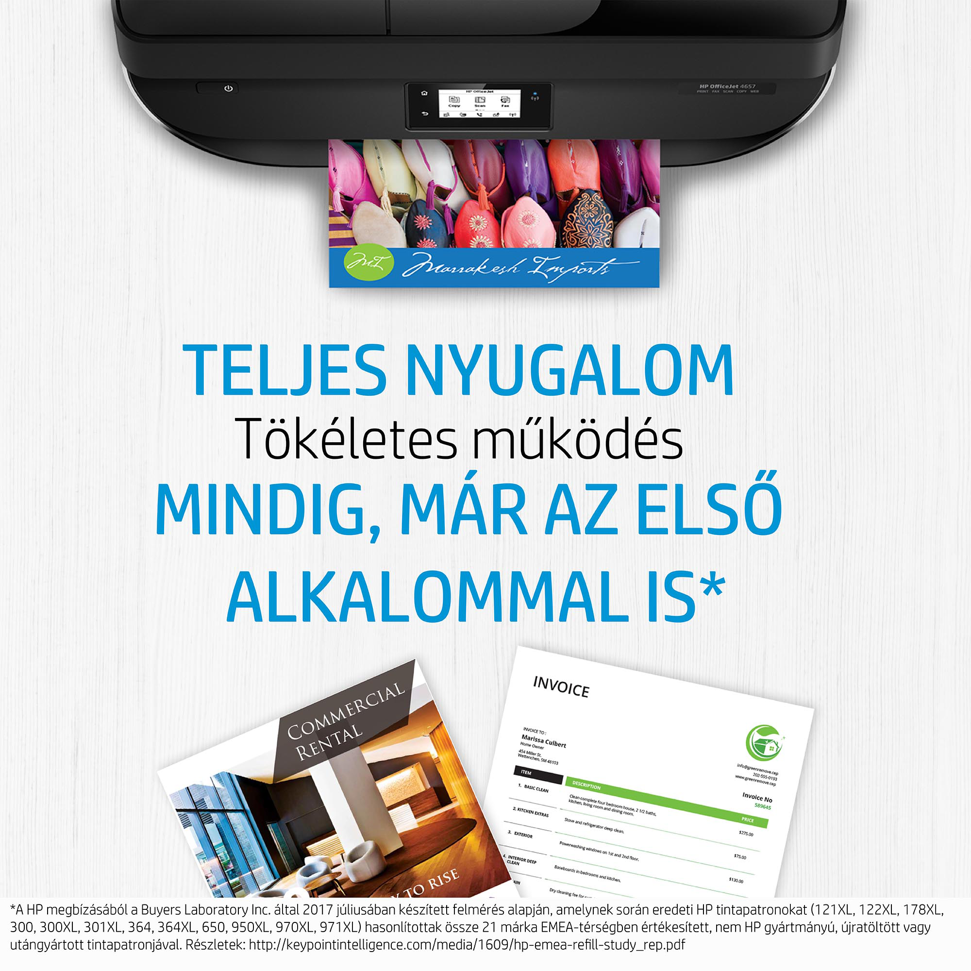 Egy nyomtató, amely színes nyomtatást nyomtat magyar nyelvű szöveggel.