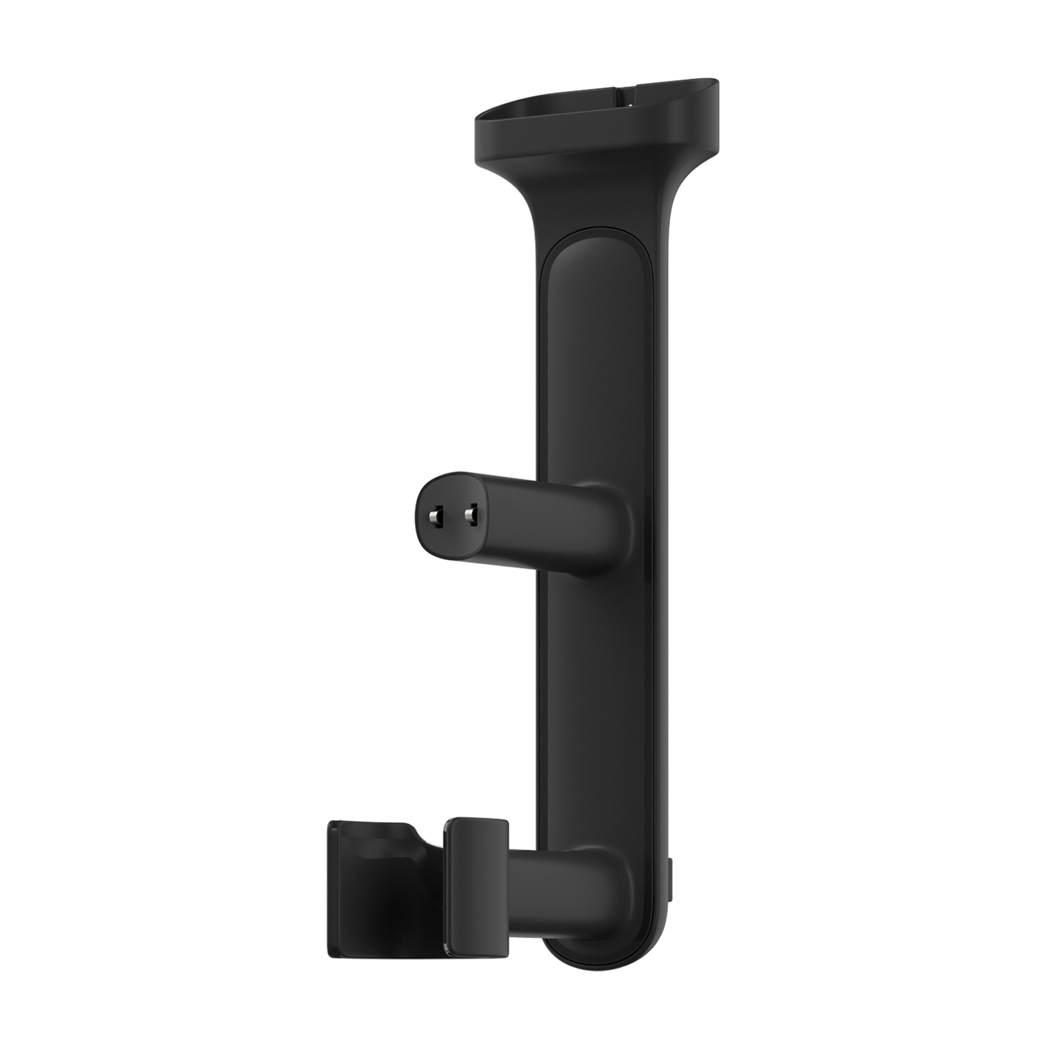 Accessorio nero a forma di J per un fitness tracker, con clip per cinturino.
