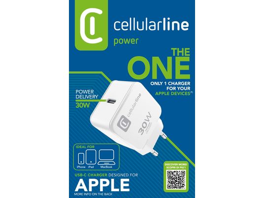 CELLULAR LINE The One - Caricatore di rete USB C (Bianco)