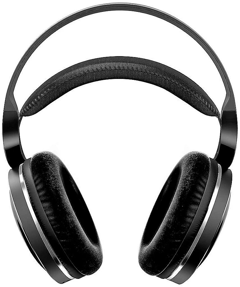 Casque noir avec des accents argentés, design supra-auriculaire, bandeau rembourré confortable.