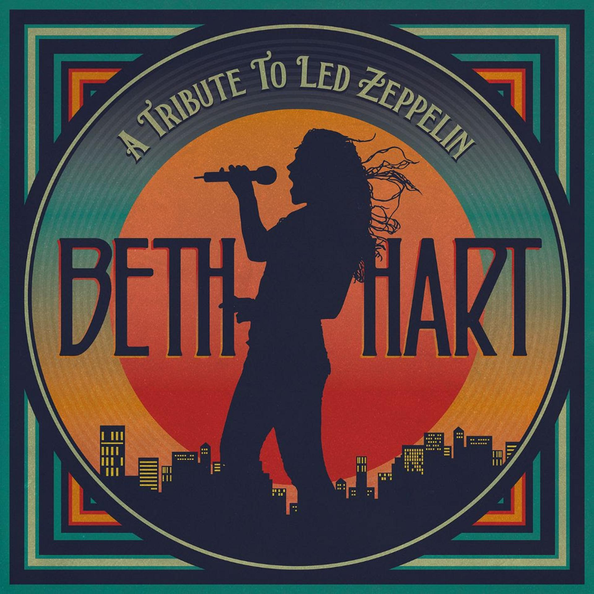 Pochette d'album avec silhouette de chanteur, soleil, ville et texte 'A Tribute to Led Zeppelin'.