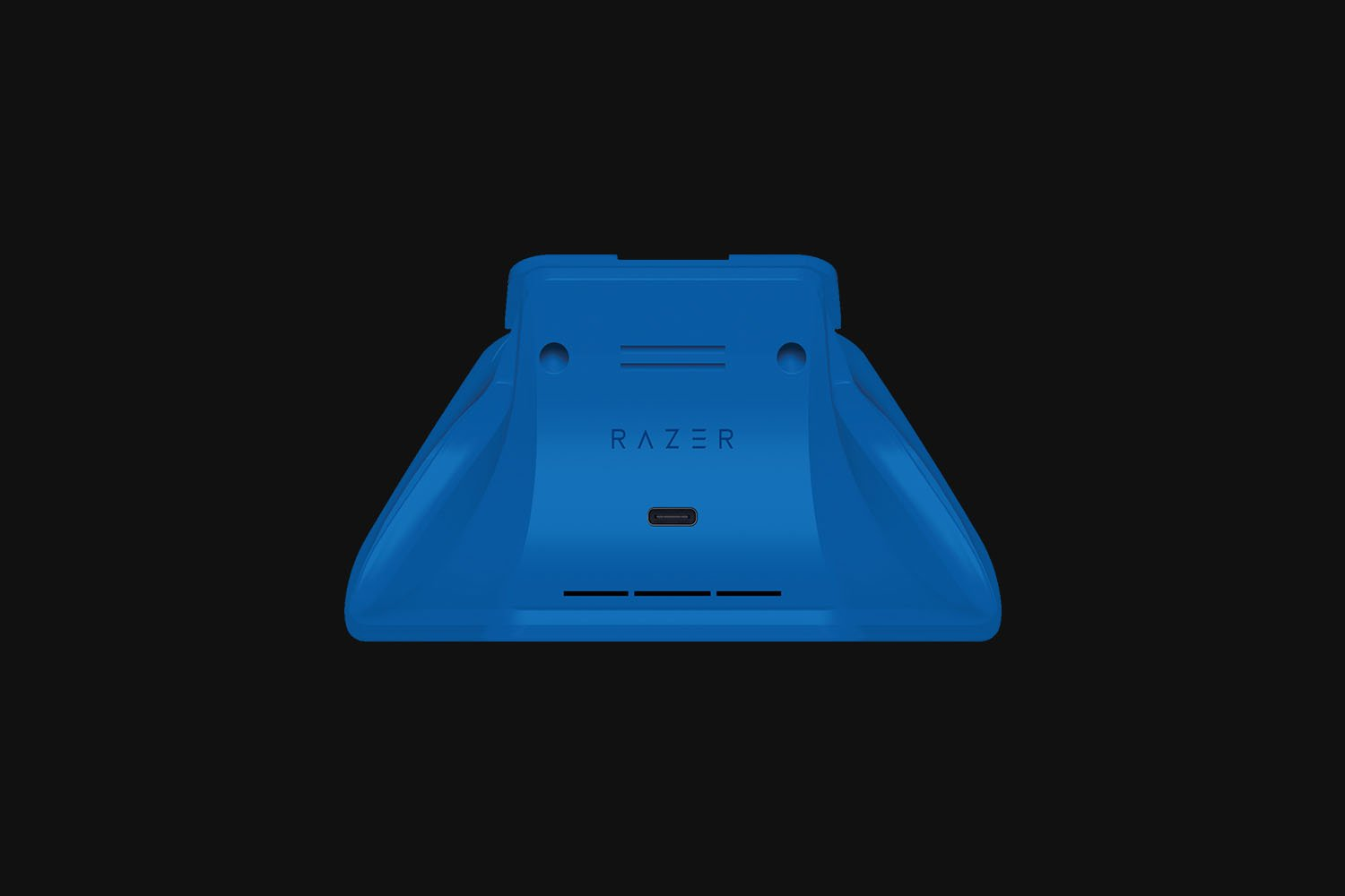 A blue Razer gaming controller base on a black background, with Razer logo.