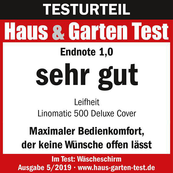 Testergebnis für ein Produkt von Haus & Garten Test, sehr gut.