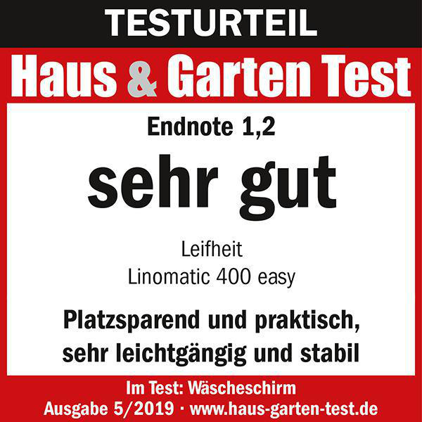 Testergebnis für ein Produkt. Der Text lautet 'sehr gut' mit einer Punktzahl von 1,2.