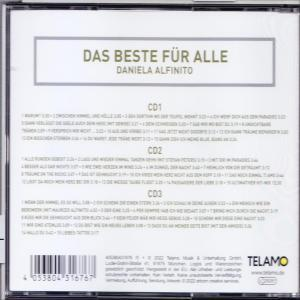 Die Rückseite einer CD-Hülle mit Albumtiteln und Texten darauf. Weißer Hintergrund.