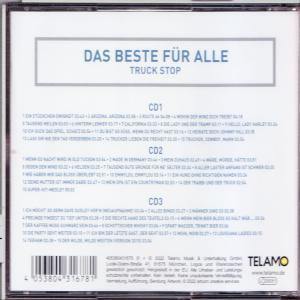 Rückseite eines CD-Covers, mit Titellisten für das Album 'Das Beste für Alle' von Truck Stop.