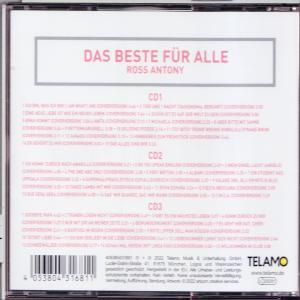 Die Rückseite einer CD-Hülle mit Albumtiteln und Texten darauf. Rosa Hintergrund.