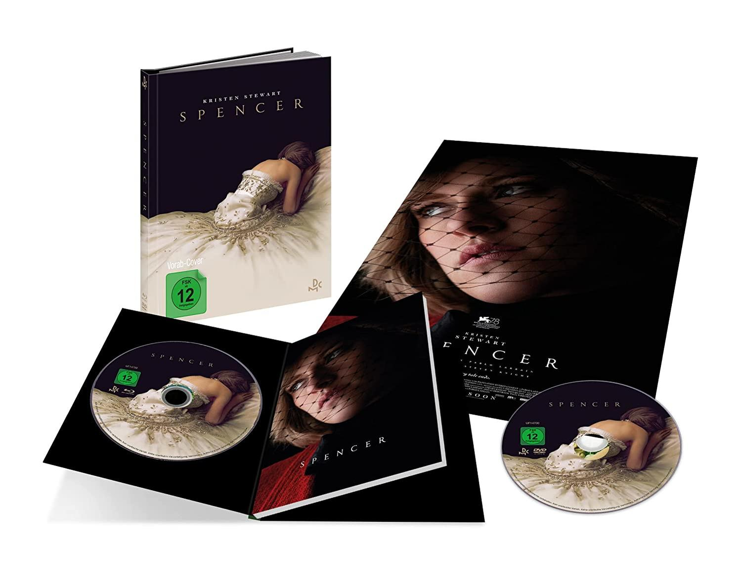 Film-DVD 'Spencer'. Enthält DVD, Cover und eine Innenansicht der Disc.