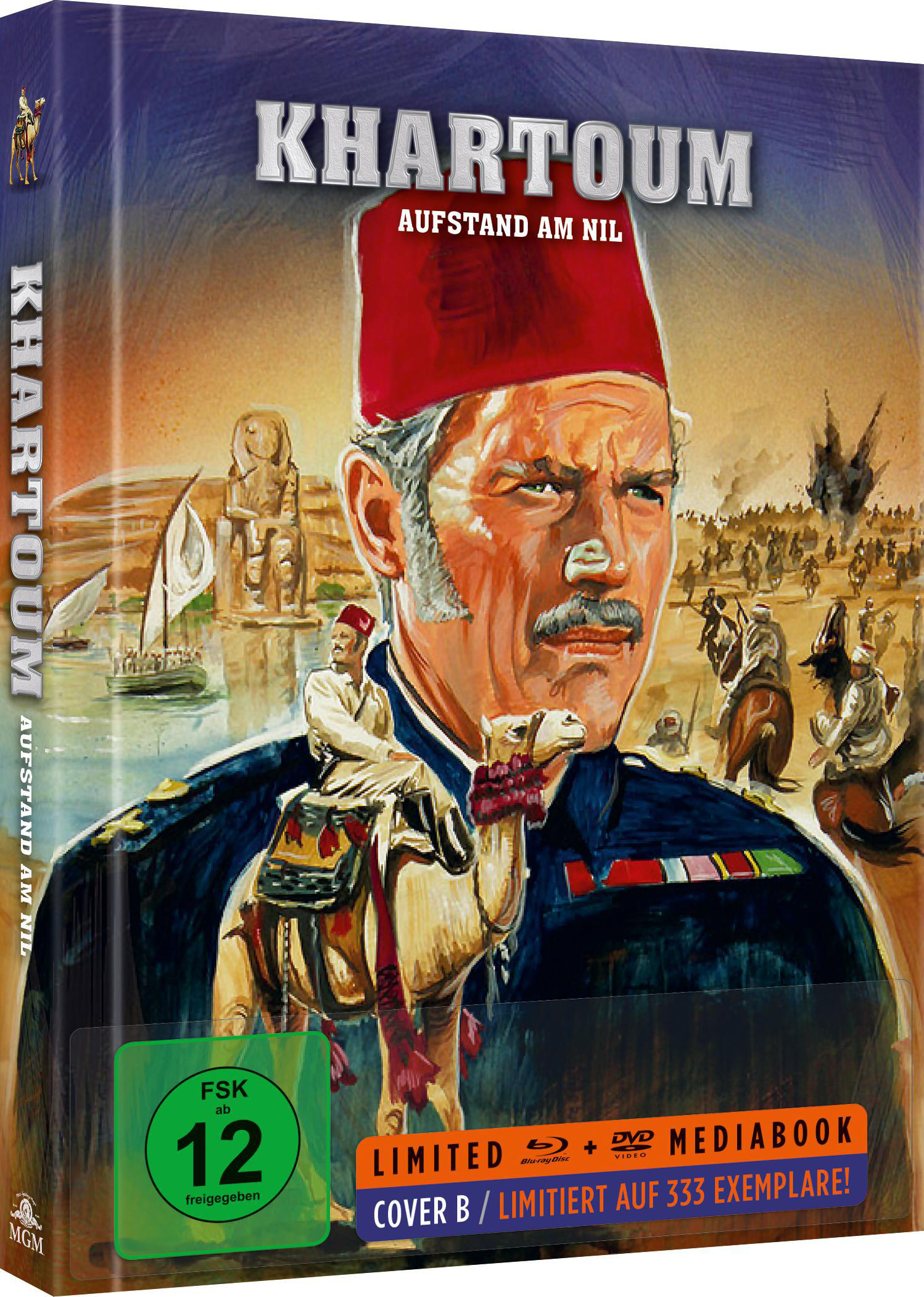 DVD-Hülle. Ein Mann in Uniform auf einem Kamel, mit einer Wüsten- und Kampfszene.