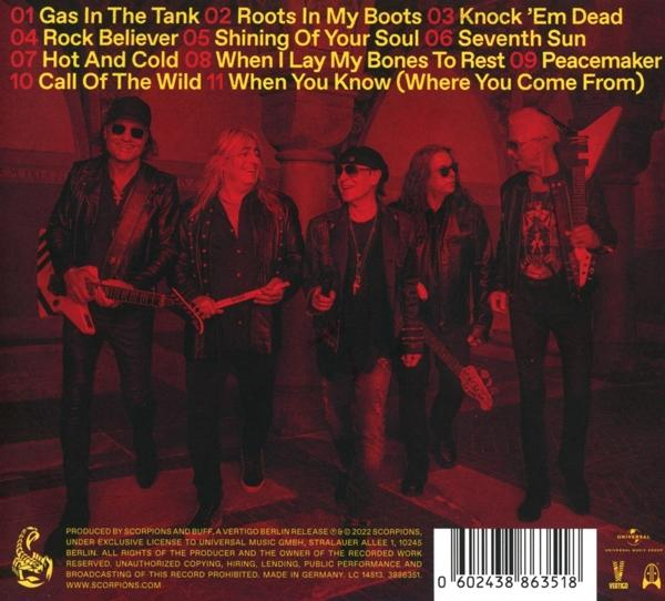 CD-Cover mit Bandfoto und Titelliste. Die Scorpions Band.