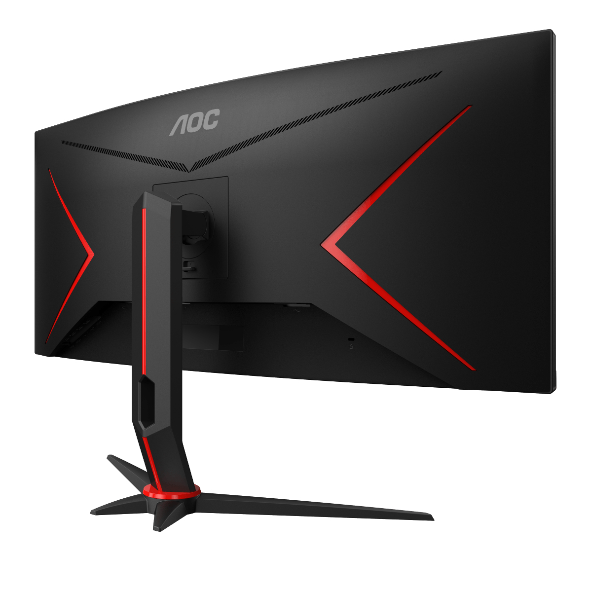 Rückansicht eines schwarzen AOC-Monitors mit roten Akzenten.