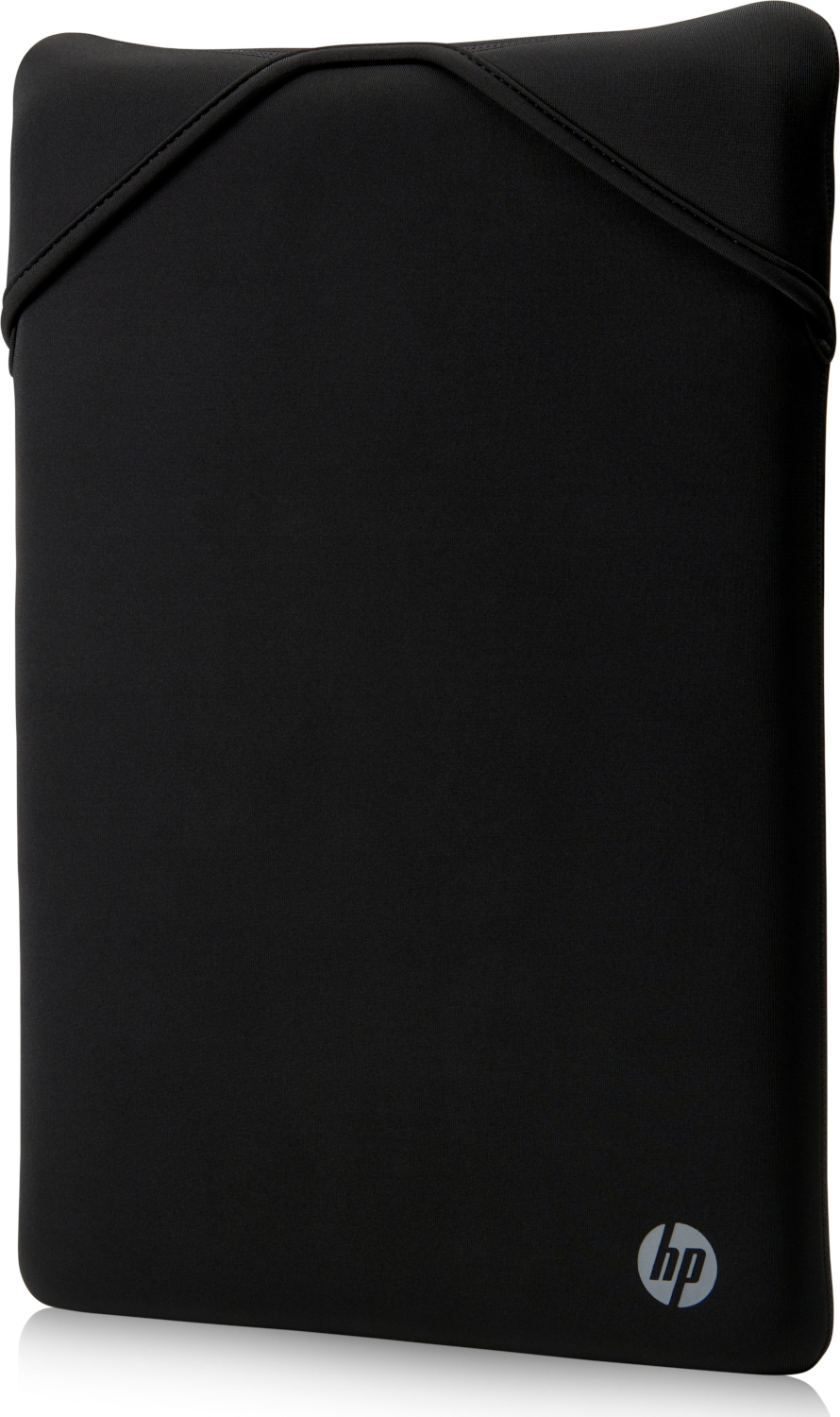 Black laptop sleeve with the HP logo at the bottom right corner.