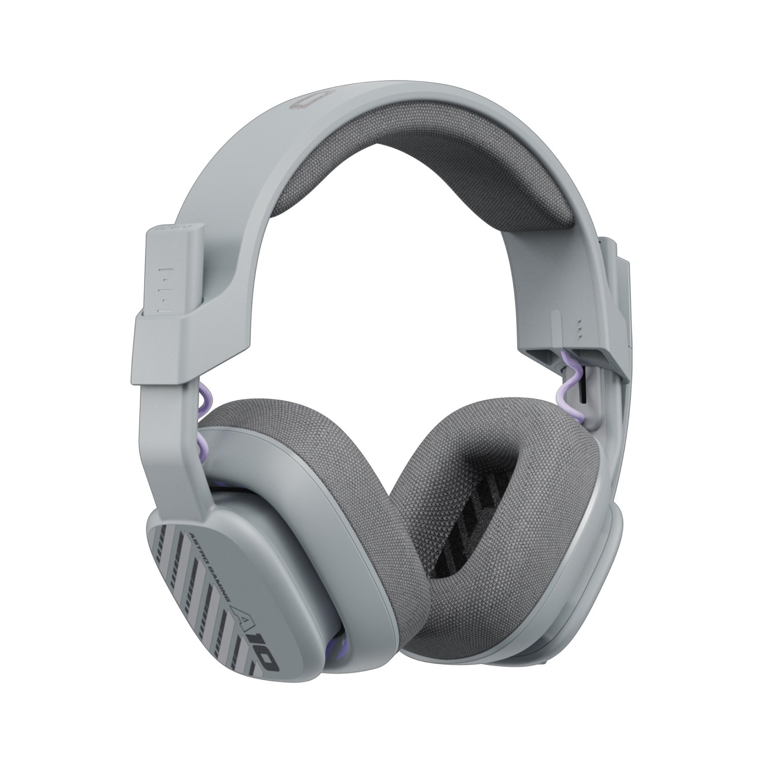 Grijze Astro A10 gaming headset. Het heeft een hoofdband en oorschelpen.