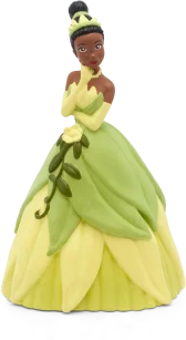 Eine Tiana-Figur in einem grün-gelben Kleid.
