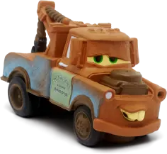 Ein Spielzeugauto im Cartoon-Stil, Mater aus Cars. Es ist braun mit einem fröhlichen Gesicht.