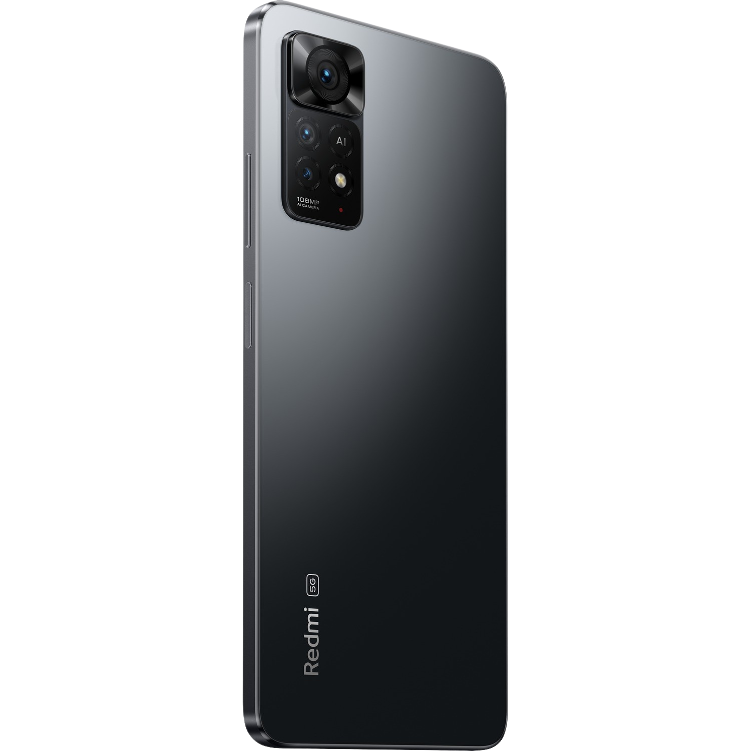 Teléfono Redmi, vista trasera, con cámara y 5G.