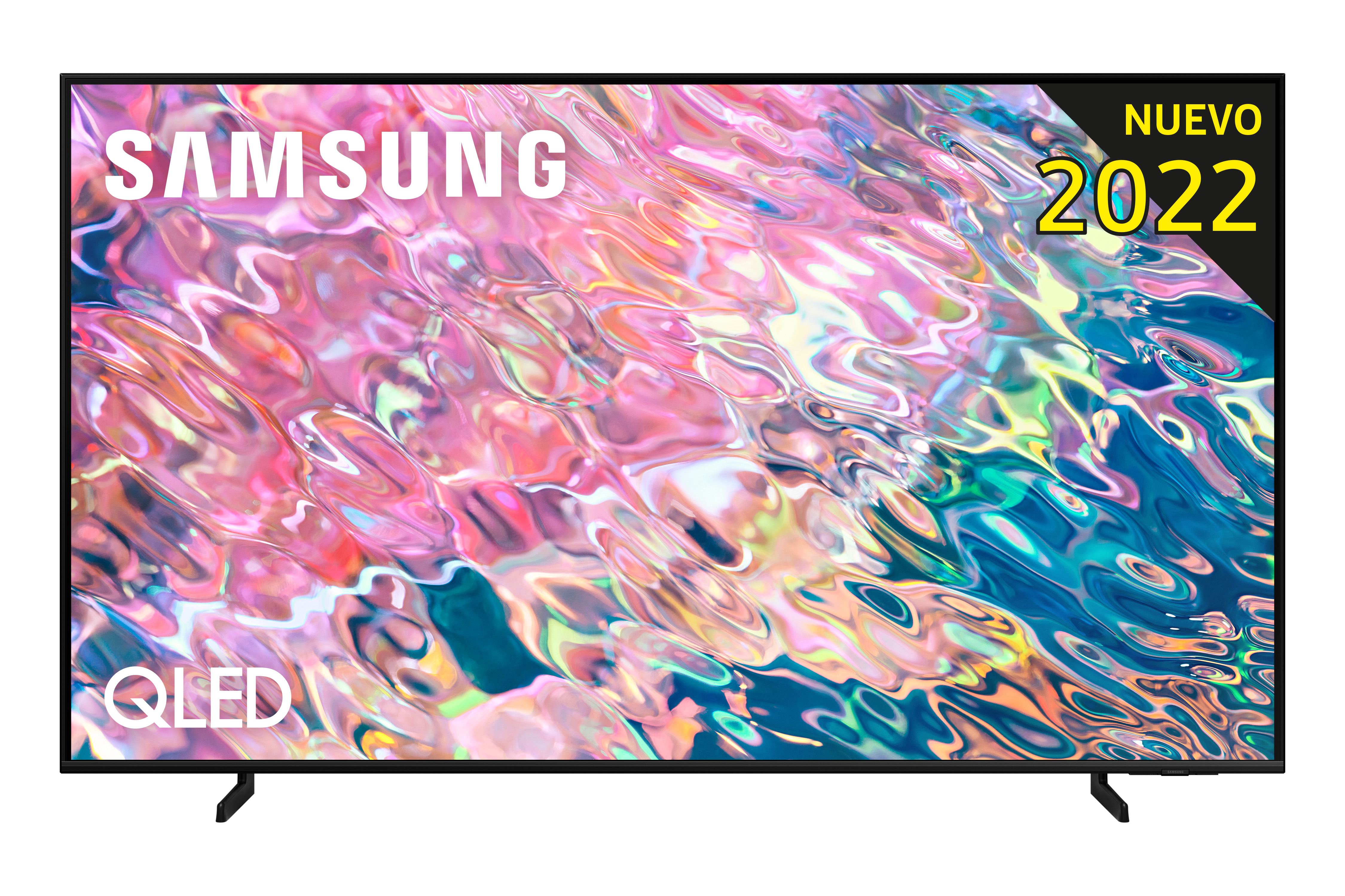 Un televisor Samsung QLED de 2022, mostrando imágenes coloridas.
