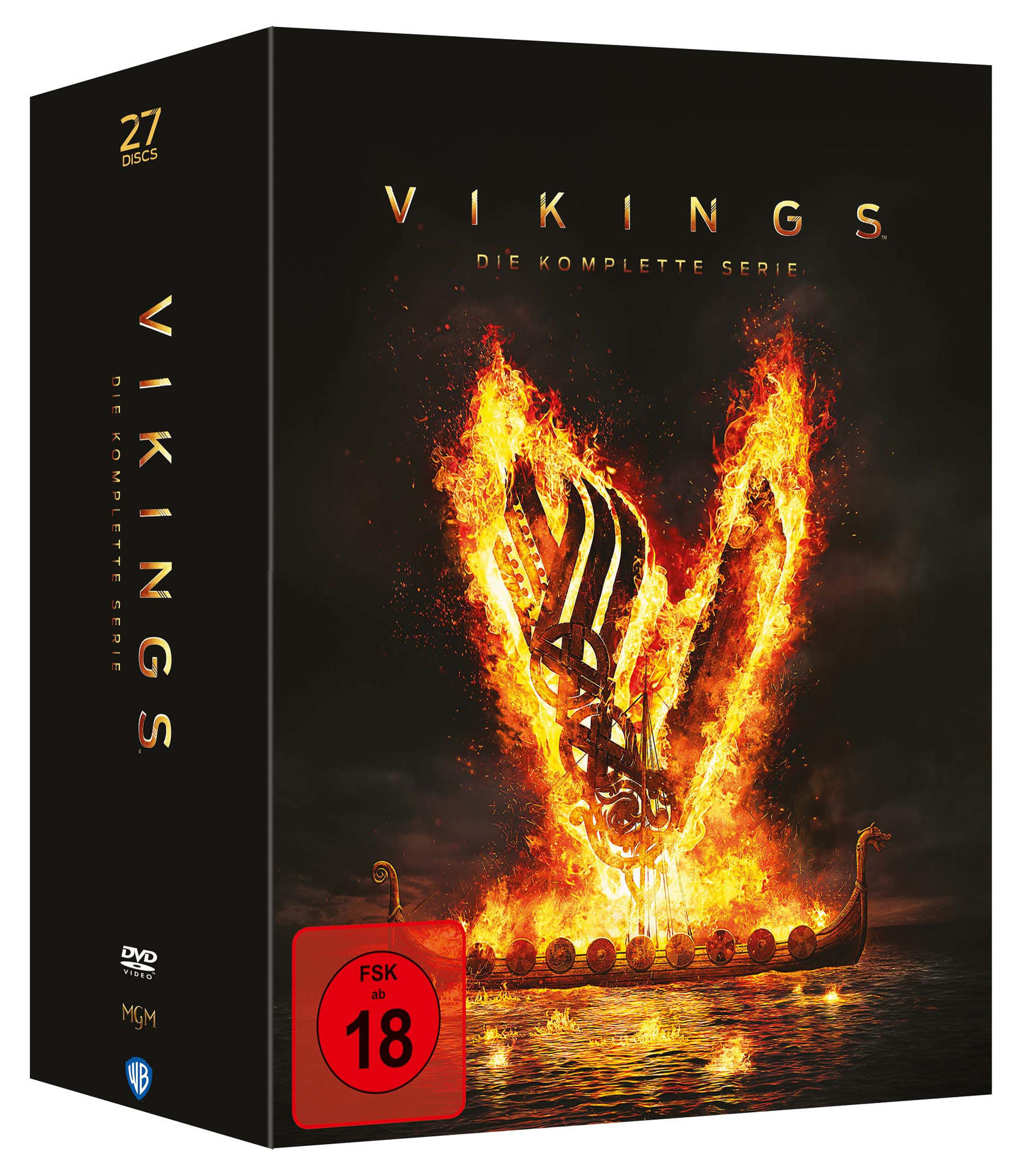 Vikings DVD-Box-Set. Zeigt das Box-Art mit brennendem Schiff und dem Serientitel.
