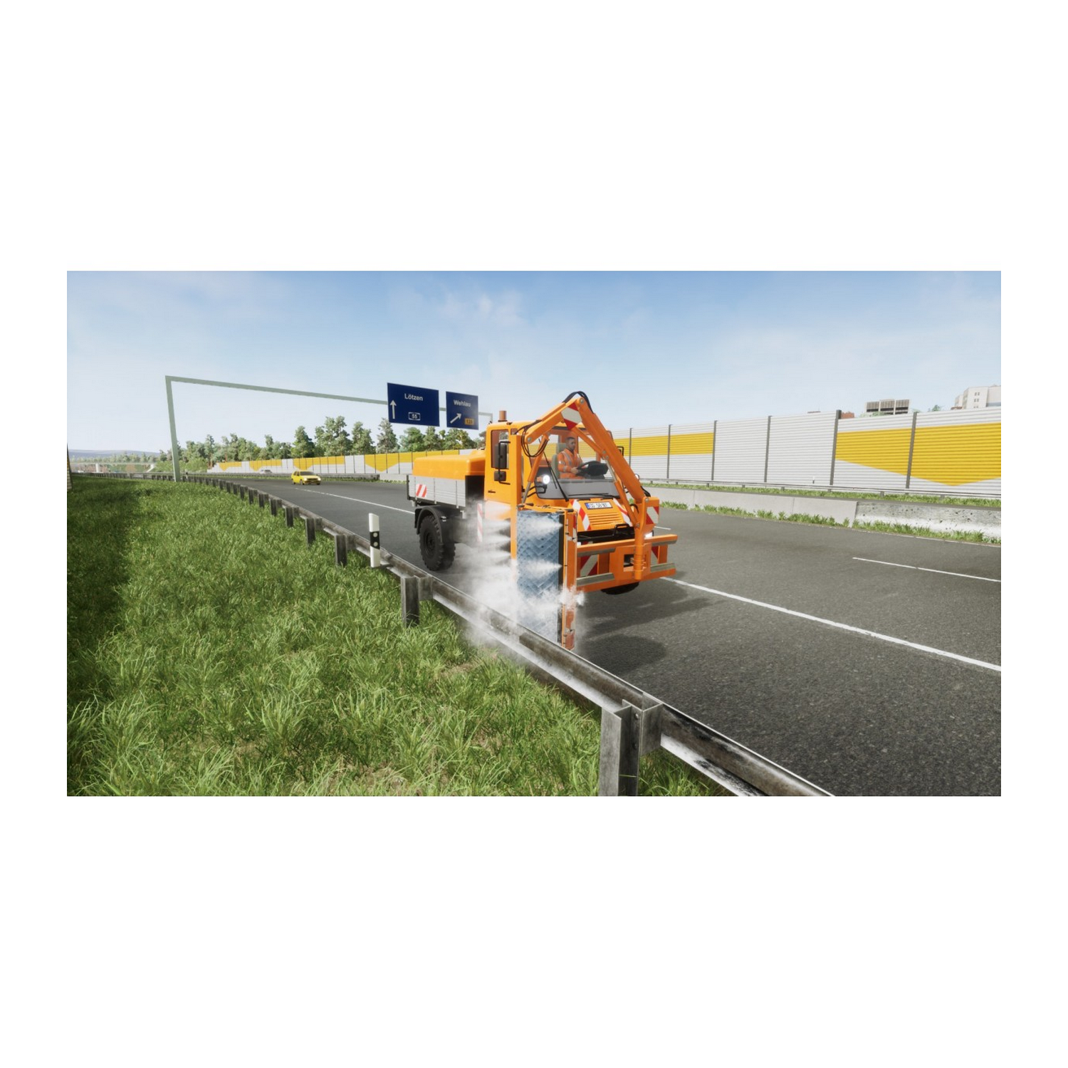 Un camión de mantenimiento de carreteras en una autopista.