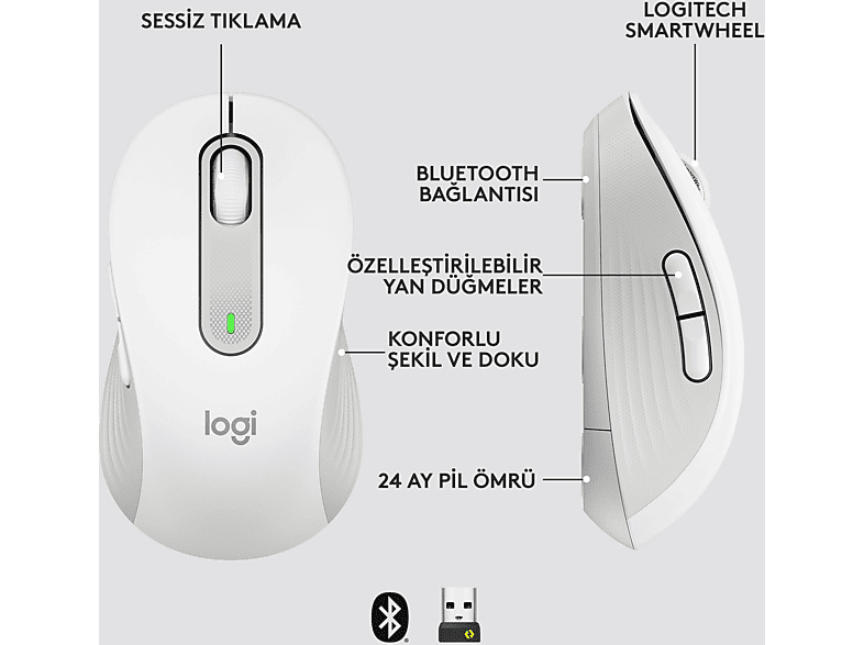 LOGITECH Signature M650 Küçük ve Orta Boy Sağ El Için Sessiz Kablosuz Mouse - Beyaz_5