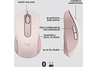 LOGITECH Signature M650 Küçük ve Orta Boy Sağ El Için Sessiz Kablosuz Mouse - Pembe_5