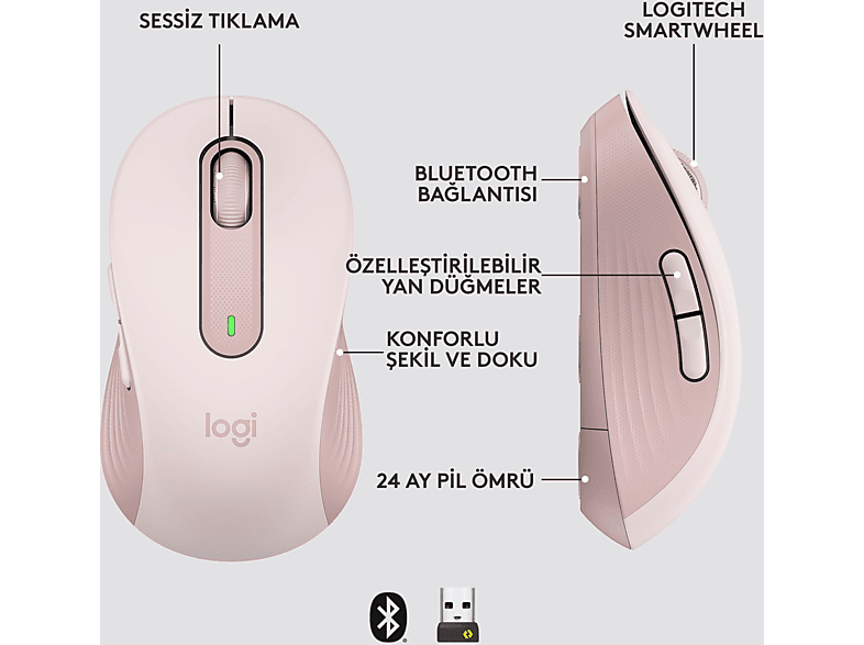 LOGITECH Signature M650 Küçük ve Orta Boy Sağ El Için Sessiz Kablosuz Mouse - Pembe_5