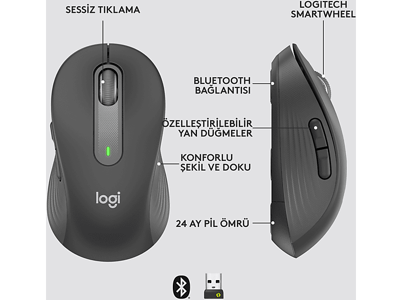 LOGITECH Signature M650 Büyük Boy Sağ El Için Sessiz Kablosuz Mouse - Siyah_5