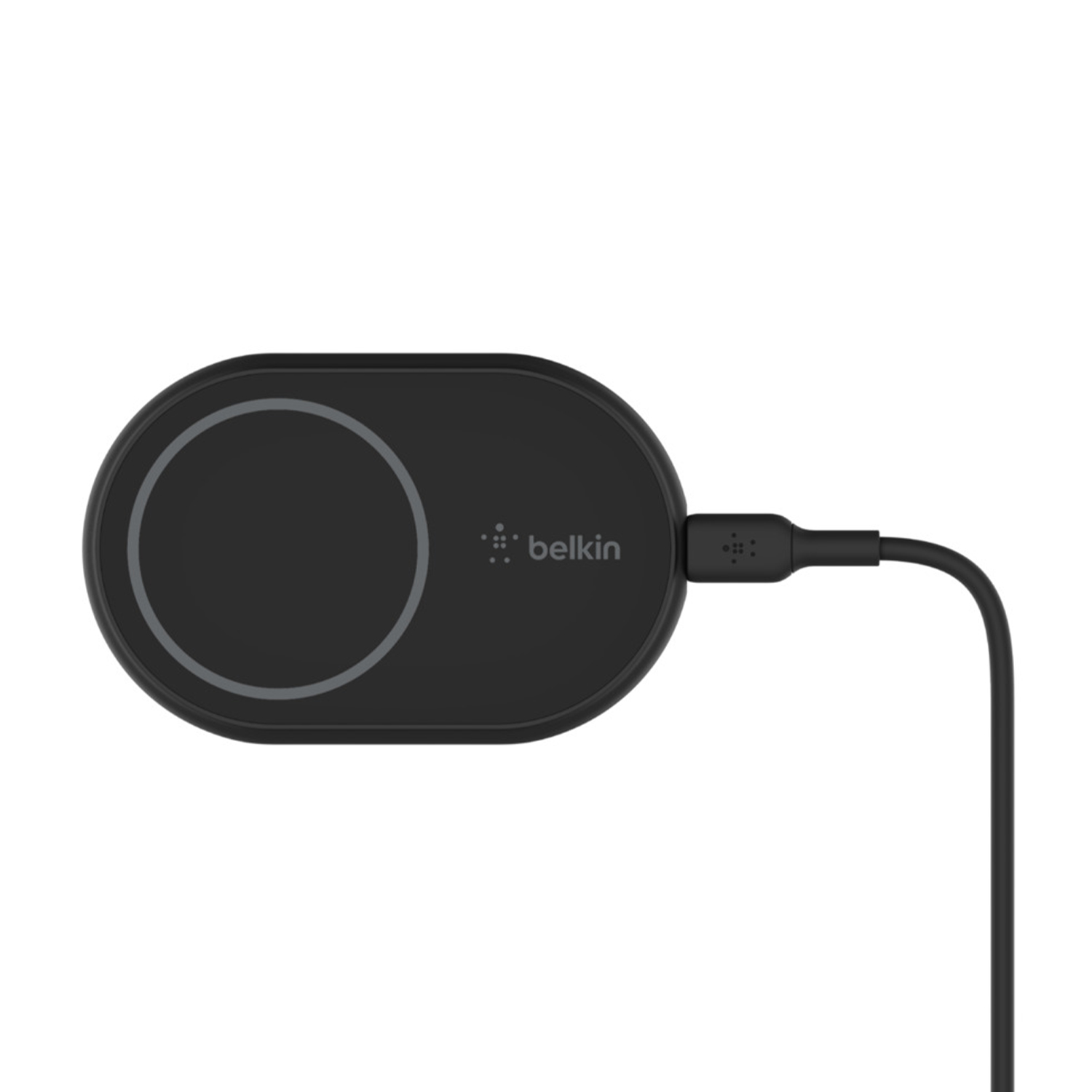 Caricatore wireless Belkin nero con cavo.