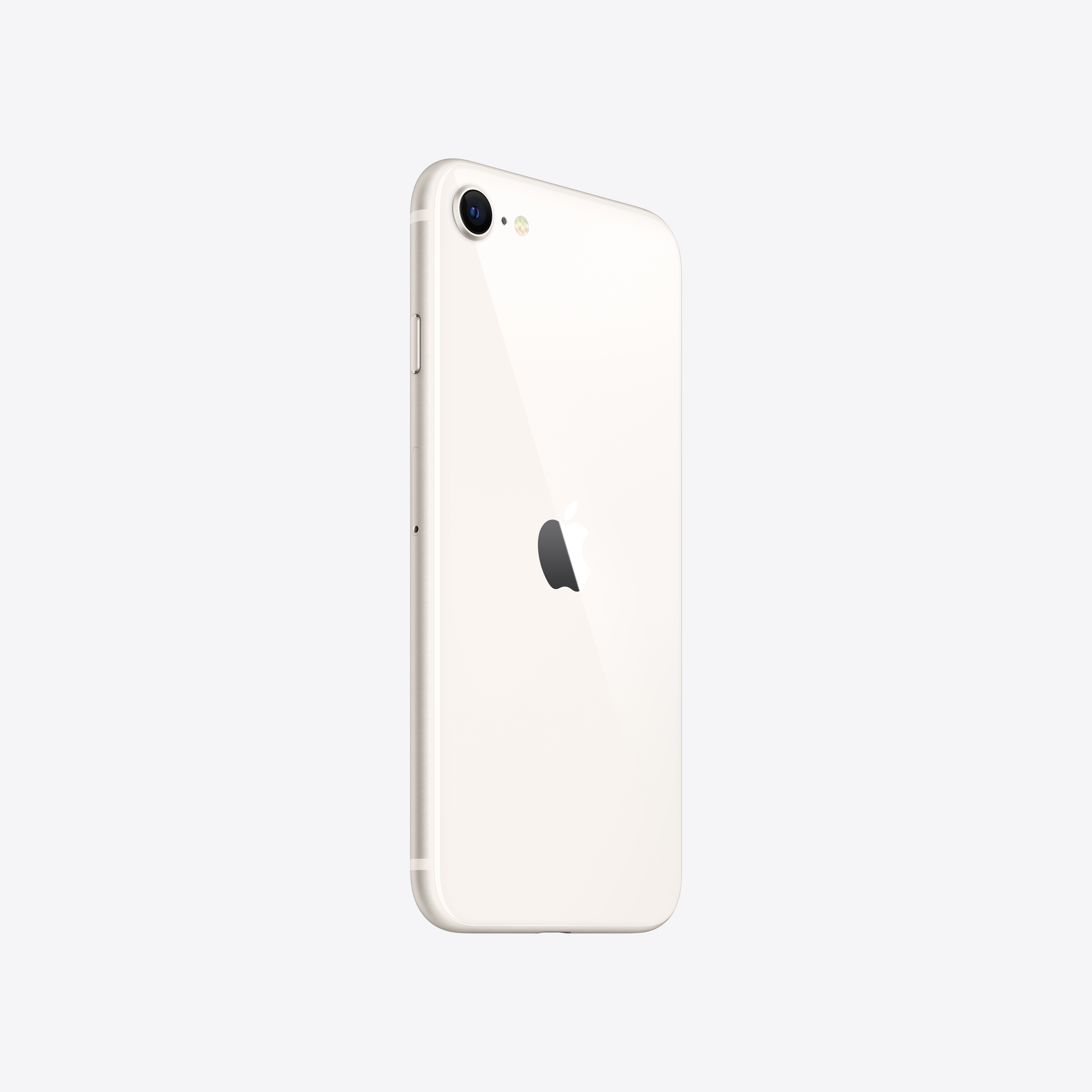 Un iPhone bianco visto da dietro, con fotocamera e logo Apple visibili.