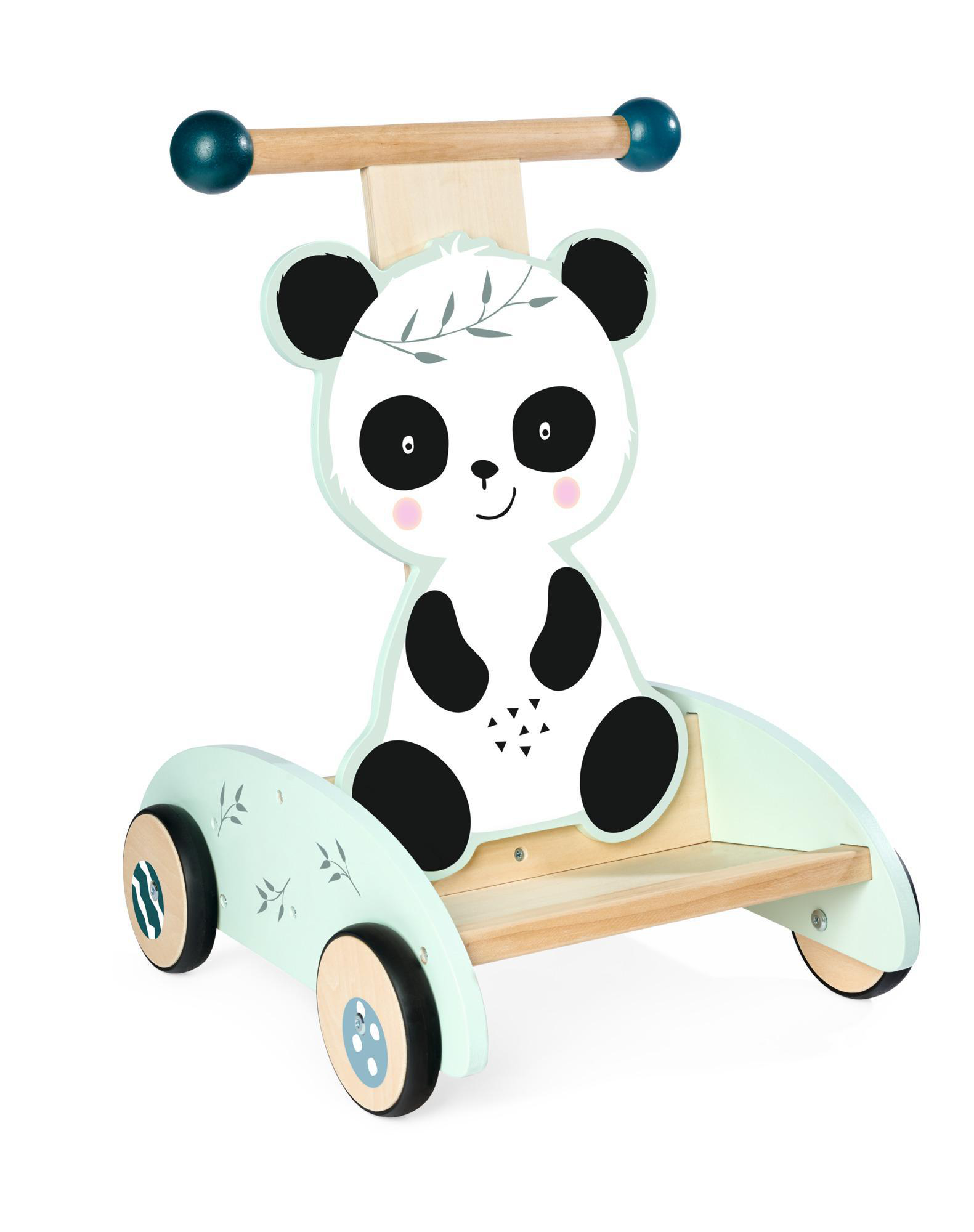 Babywalker mit Panda-Gesicht auf weißem Hintergrund.