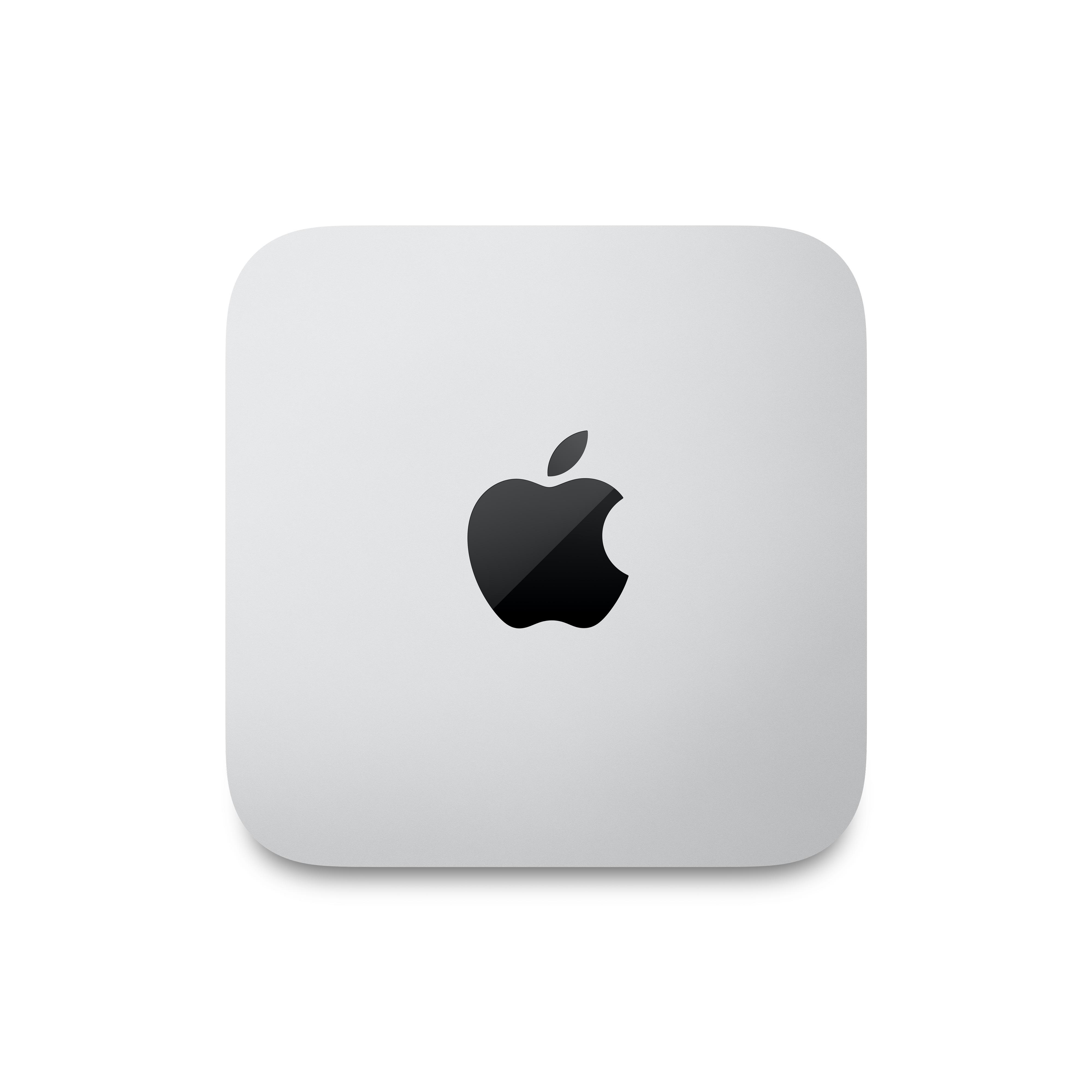 Weißer Computer mit schwarzem Apfel-Logo.