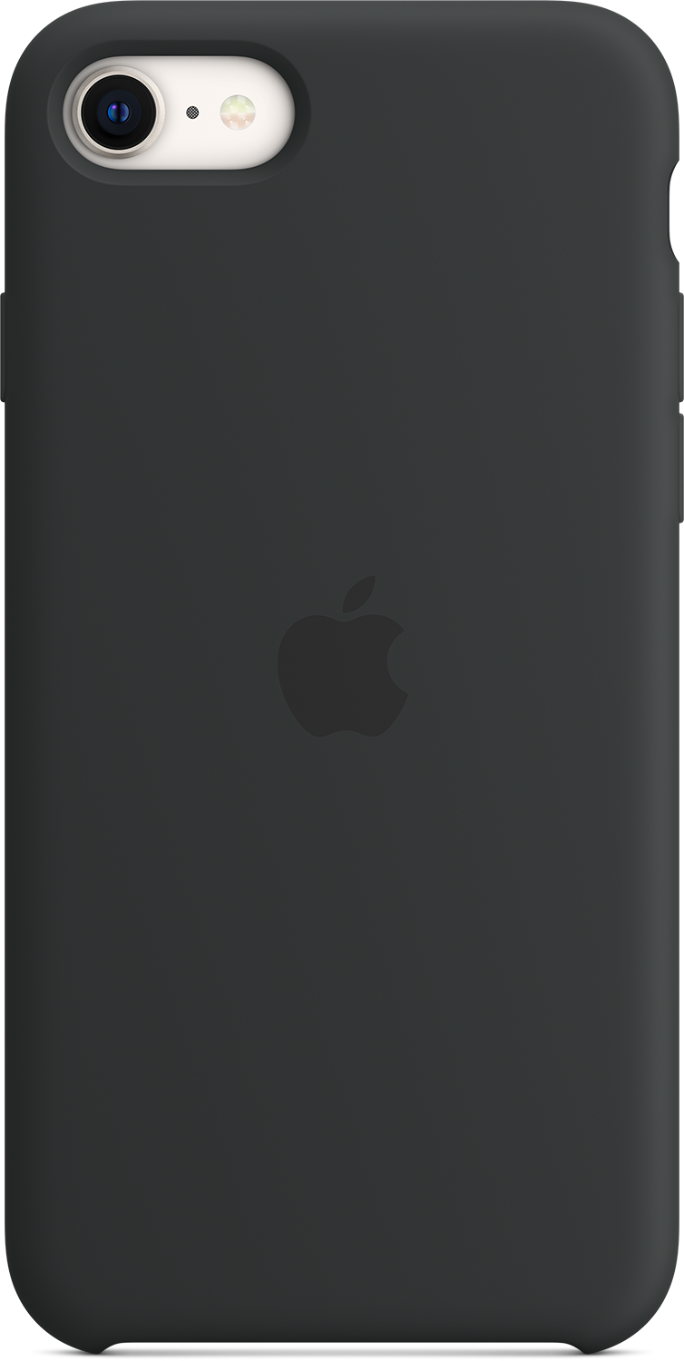 Zwarte telefoonhoes met een Apple-logo.