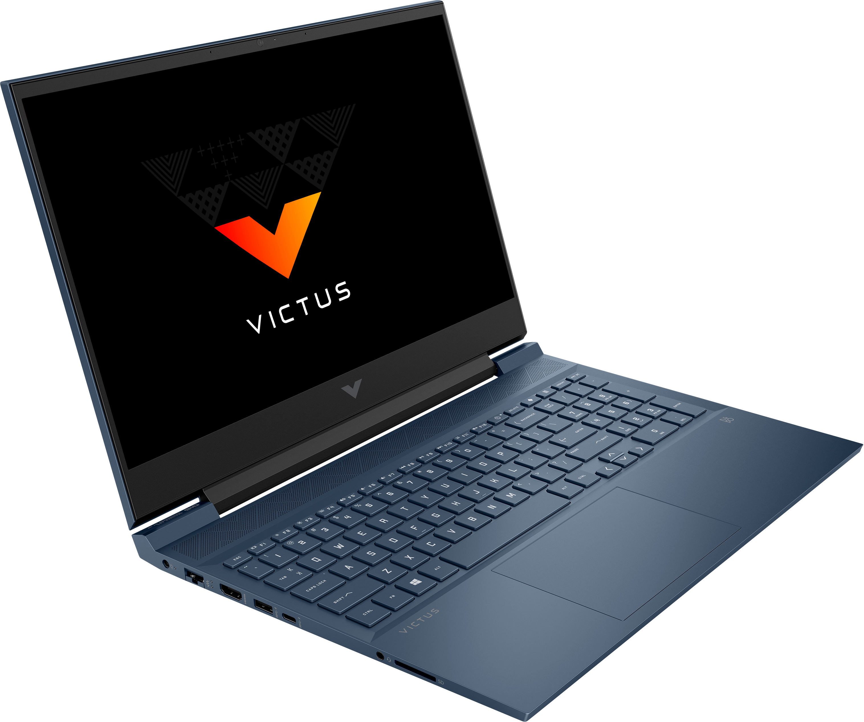 Ordenador portátil azul con una pantalla que muestra un logotipo y un teclado.