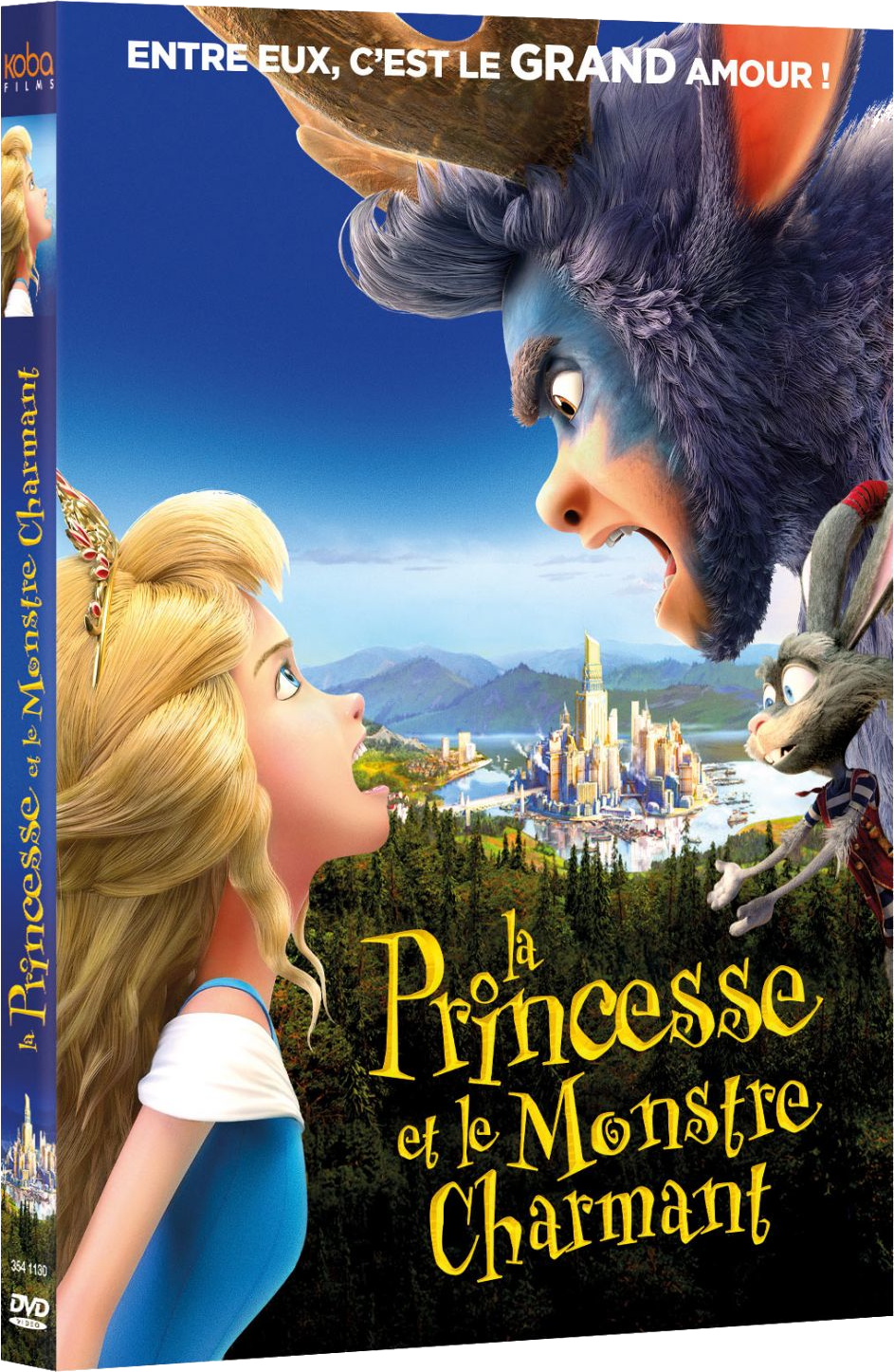 DVD cover: Animated princess faces monster. Title: The Charming Monster. Background: castle and forest.