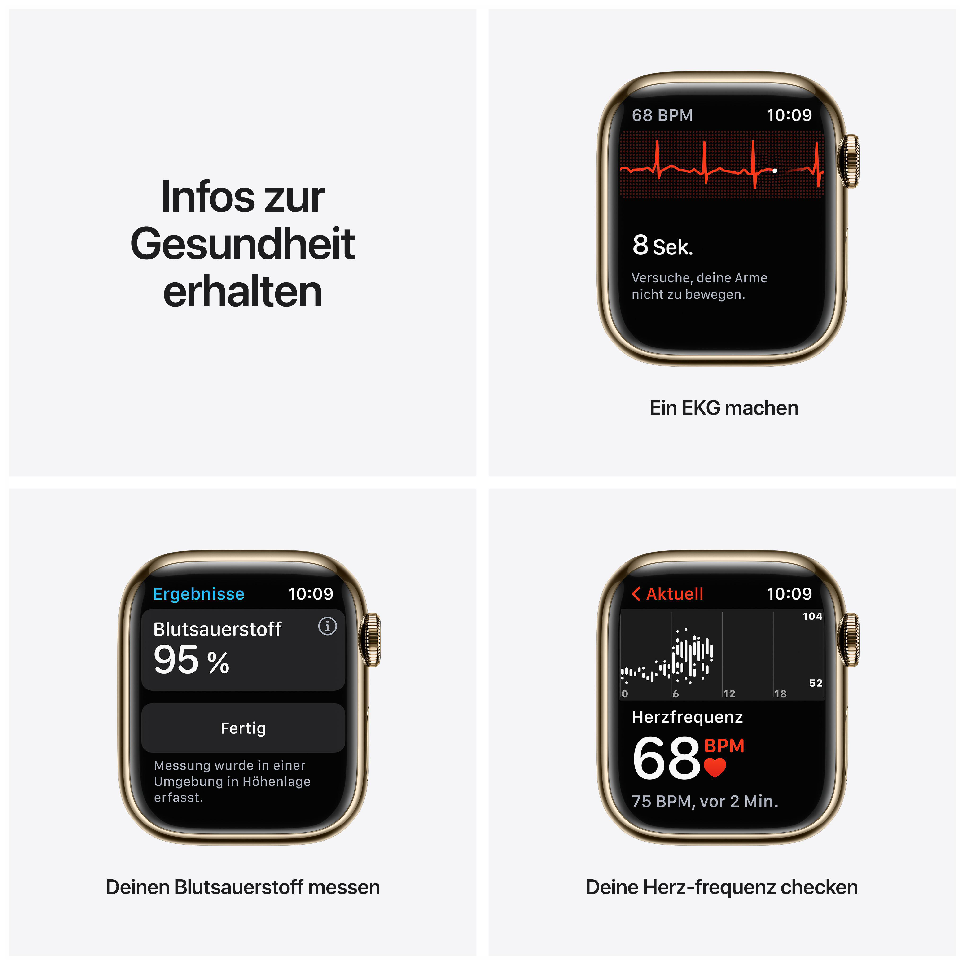 APPLE Watch Series 7 (GPS + Cellular) 41mm Smartwatch Edelstahlgehäuse Fluorelastomer, 130-200 mm, Armband: Abyssblau, Gehäuse: Gold