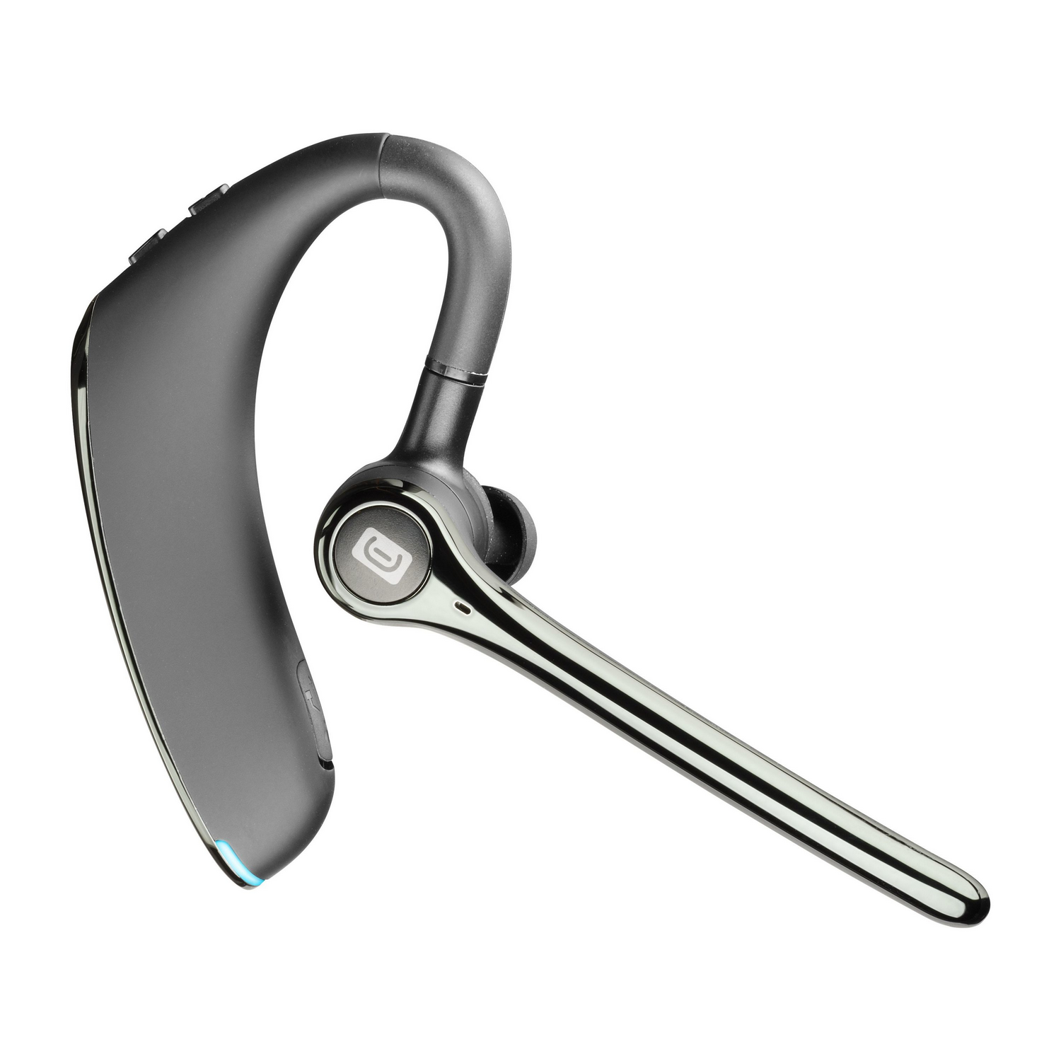 Auriculares Bluetooth grises y plateados.