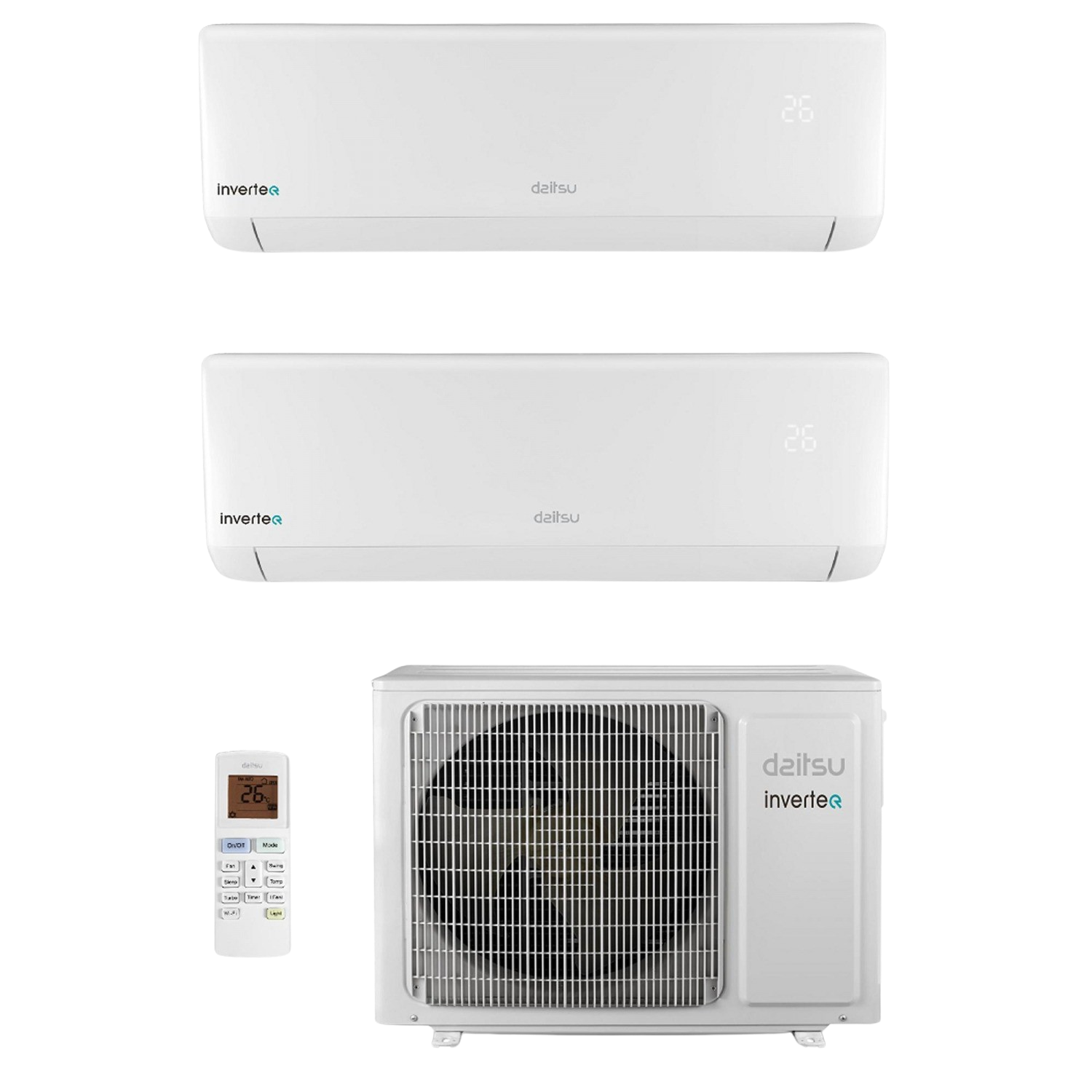 Aire acondicionado - Daitsu ASD9K2I-DC, Split 2x1, 2.150 fg/h, 2408 kcal/h, Wi-Fi, Inverter, Bomba de calor, Blanco