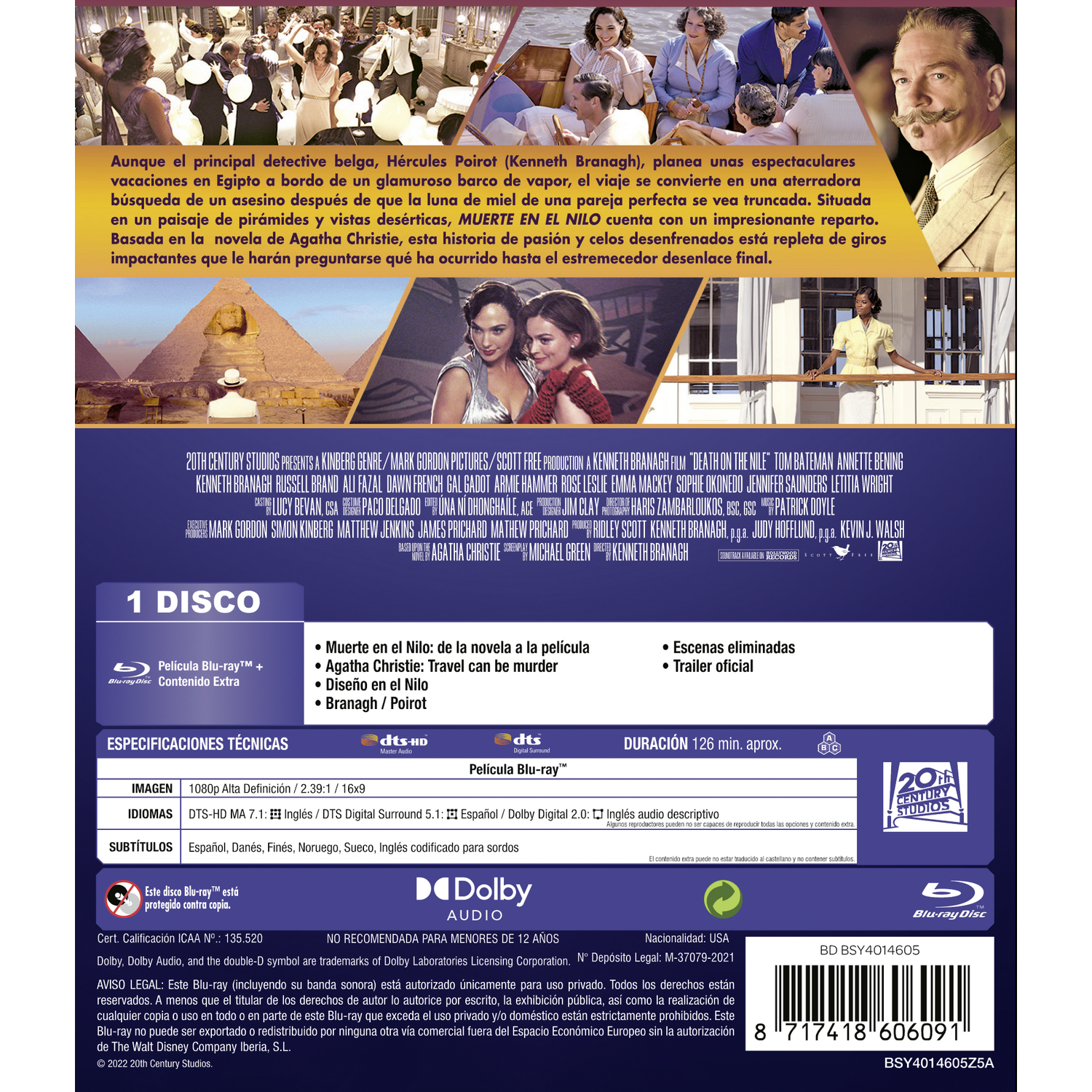 Caja de DVD con el título de la película 'Muerte en el Nilo' en varios idiomas.