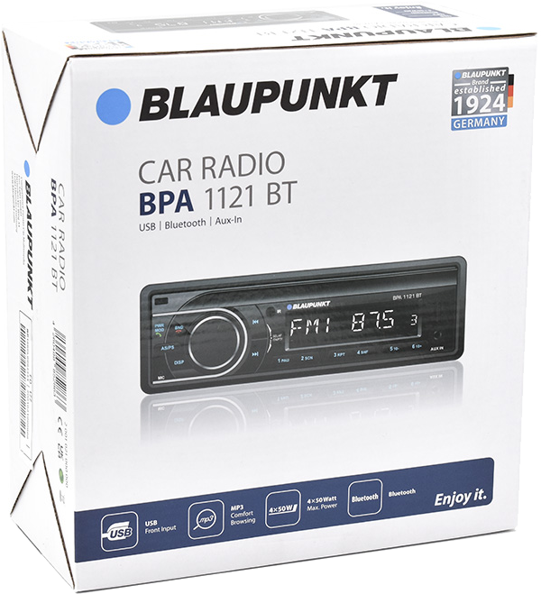 Autórádió doboza, Blaupunkt márkájú, USB-vel, Bluetooth-tal és aux-in-nel.