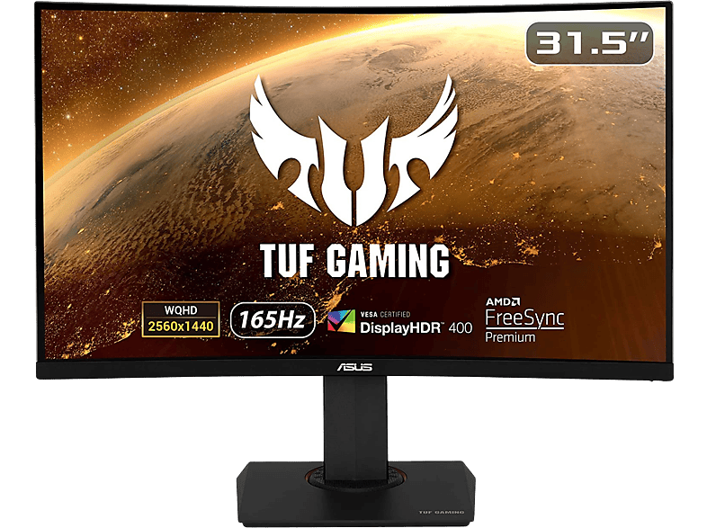 ASUS TUF Gaming VG32VQR, 31.5 QHD, Curvo, 1ms, 165Hz, 2 HDMI, FreeSync™ Premium, Altavoces