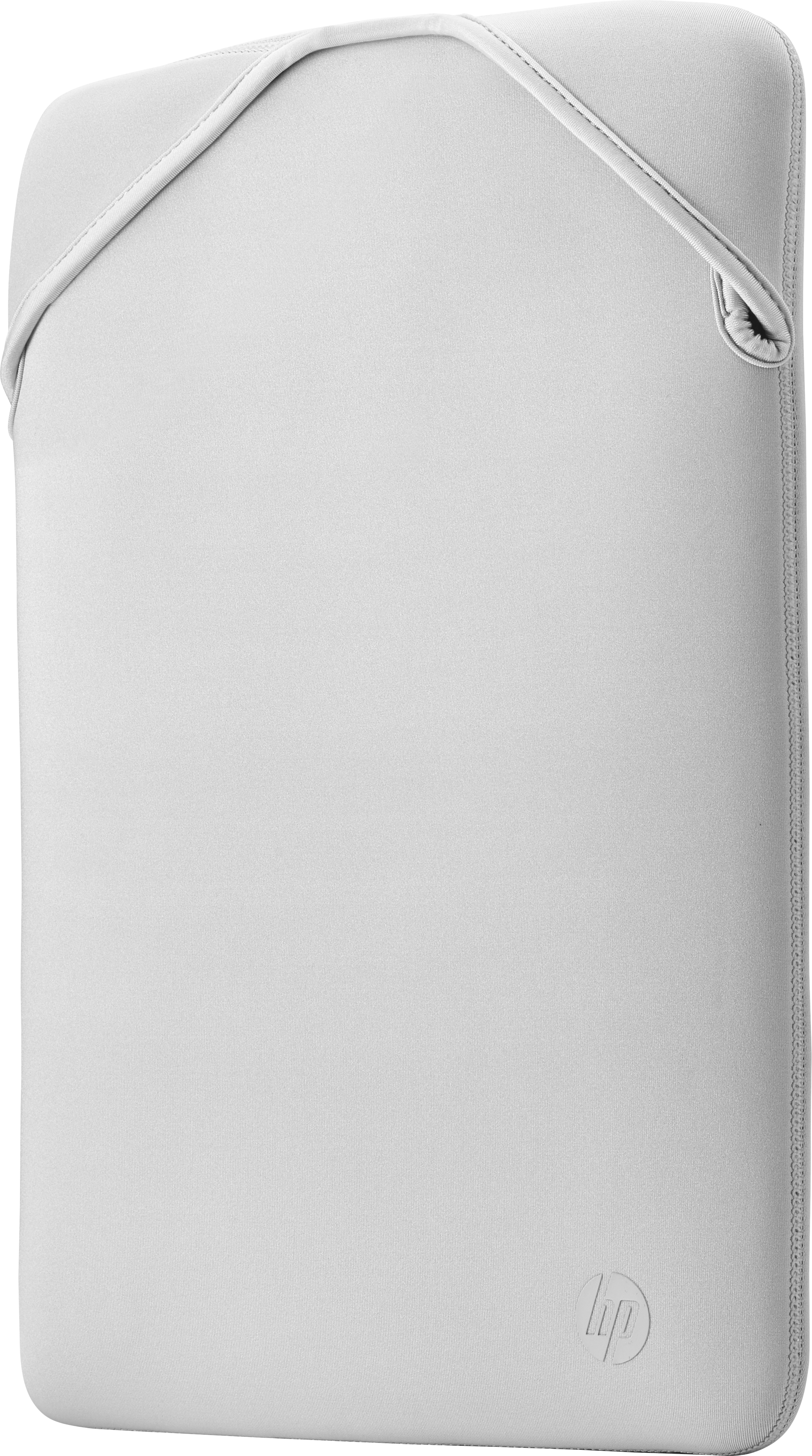 Funda para portátil gris claro, con logo de HP y detalle de costuras.