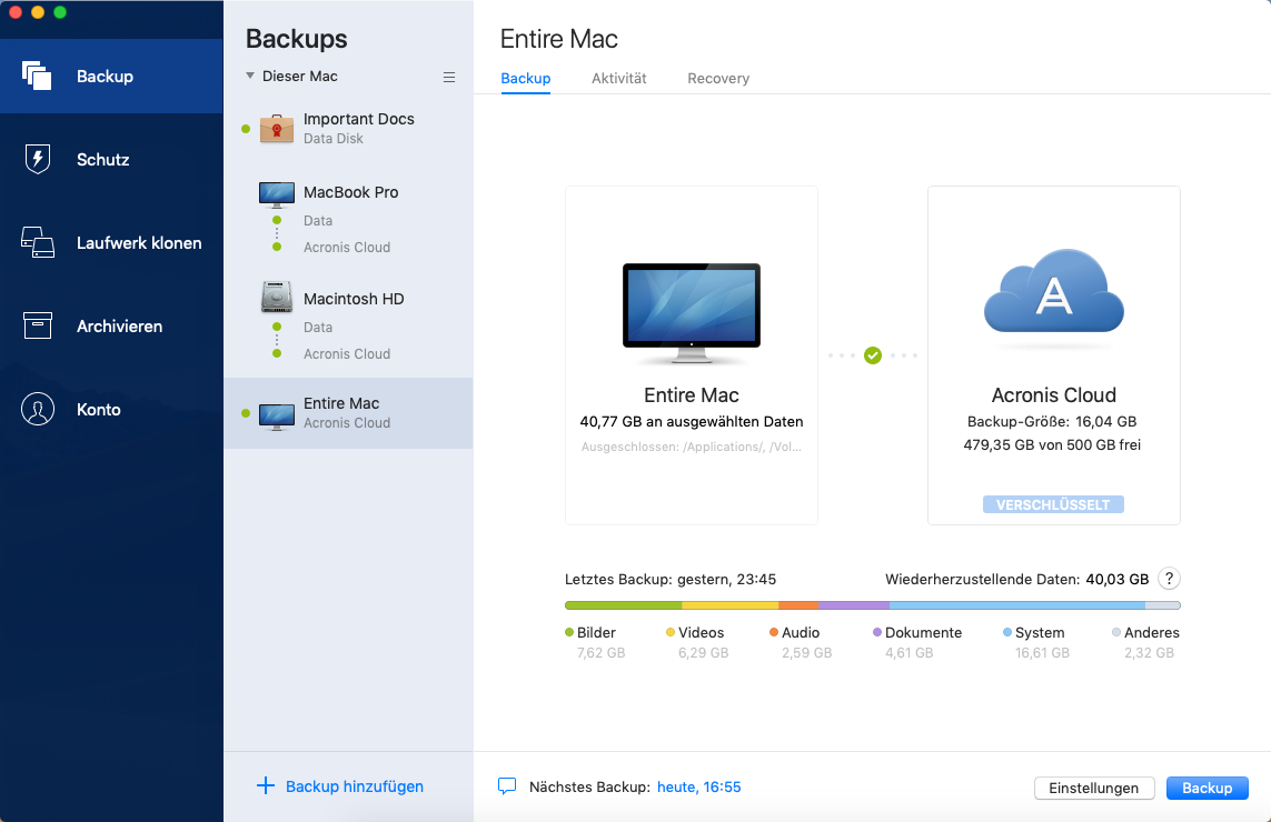Acronis True Image Advanced Abonnement 5 Computer + 500 GB Acronis Cloud-Speicher - 1 Jahr Abonnement