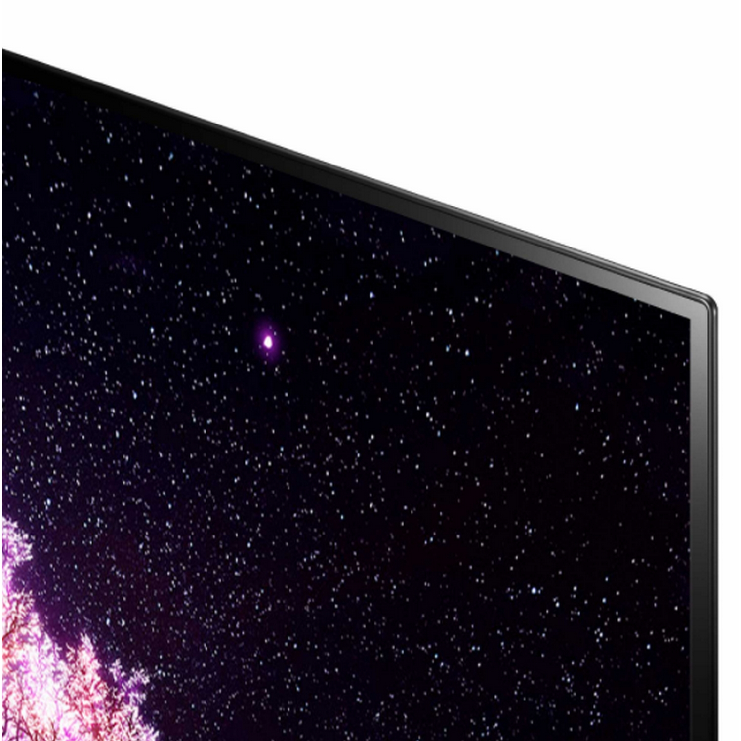 Primer plano de una pantalla de TV con una imagen espacial estrellada.