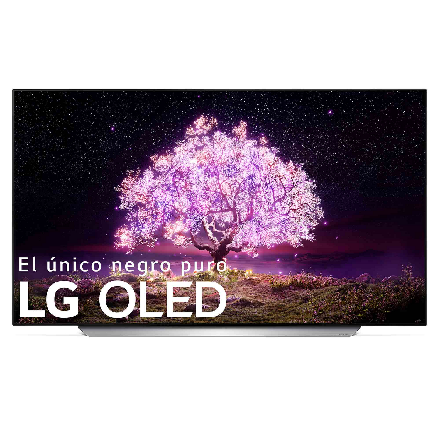 Pantalla TV LG OLED mostrando cerezo en flor. Las palabras OLED son visibles.