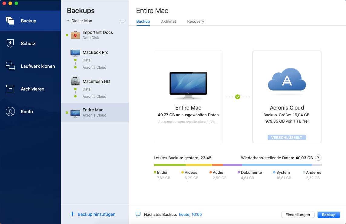 Acronis True Image Premium Abonnement 3 Computer + 1 TB Acronis Cloud-Speicher - 1 Jahr Abonnement