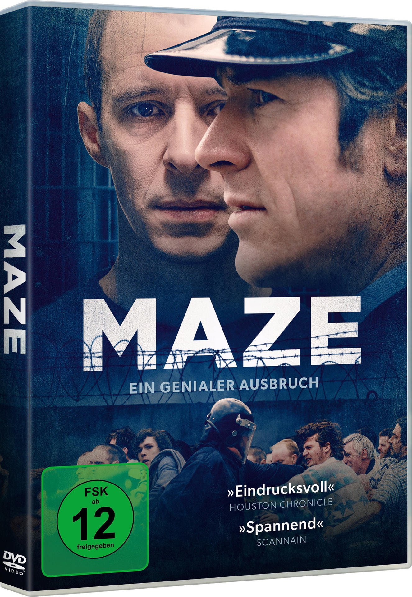 DVD-Hülle des Films 'MAZE' mit zwei Männergesichtern und Text auf Deutsch, mit einem grünen FSK 12-Aufkleber.