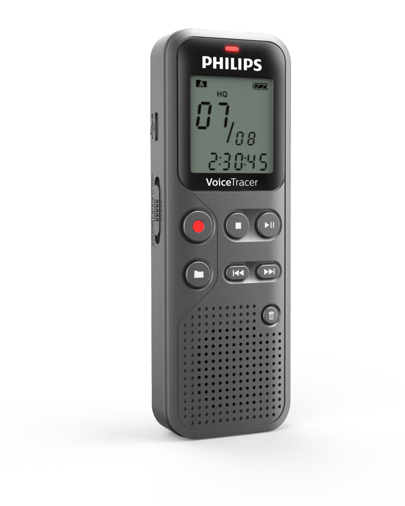 Grauer Philips VoiceTracer digitaler Diktierrekorder.