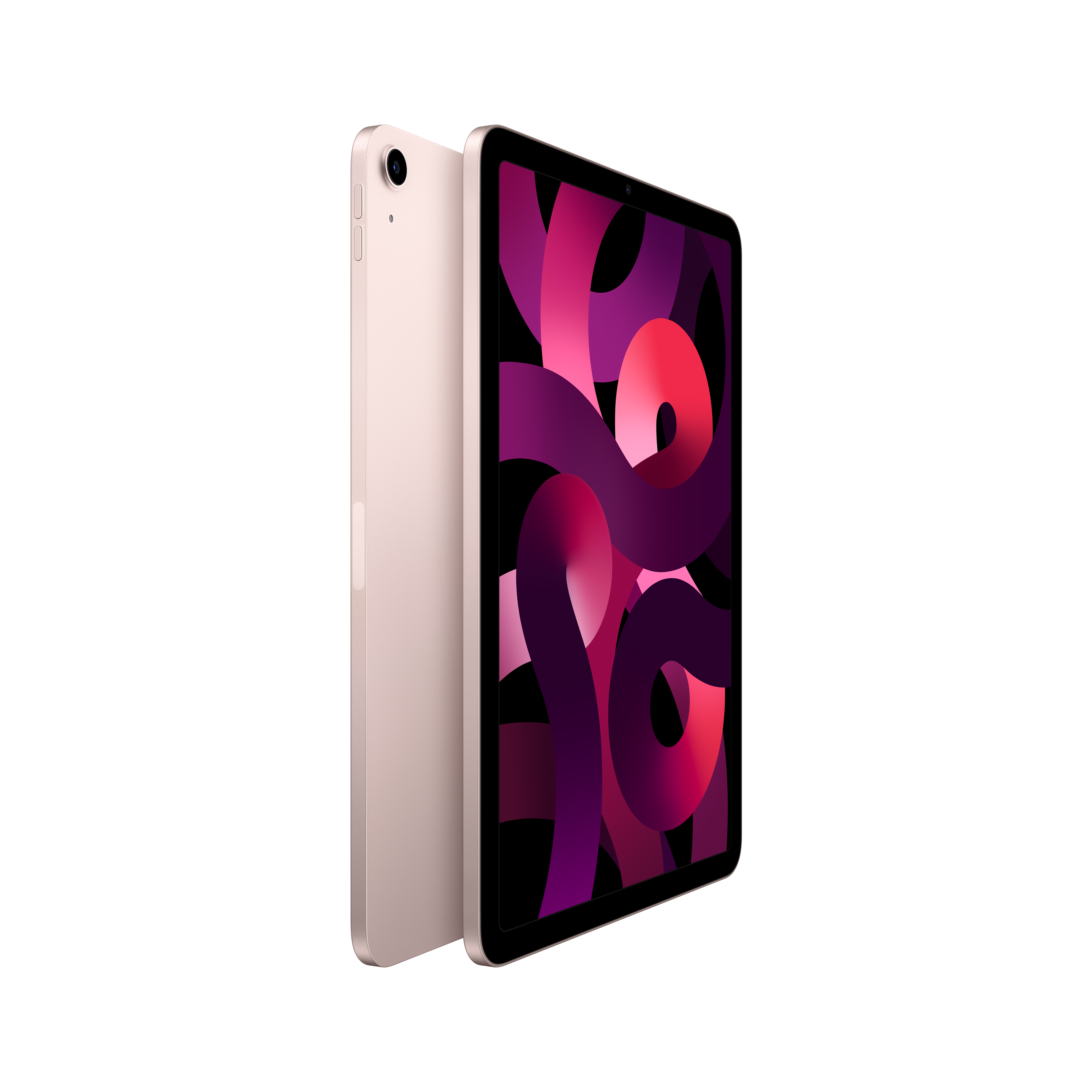 iPad Air in Rosa, Seitenansicht. Weißer Hintergrund.